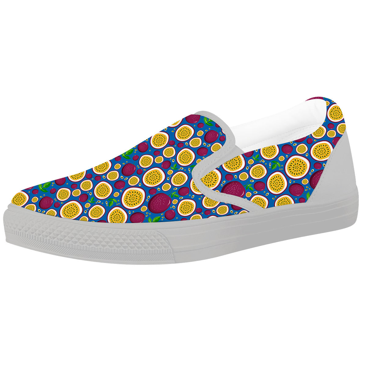 Blue Passion Fruit Print Pattern White Slip On Shoes-grizzshop