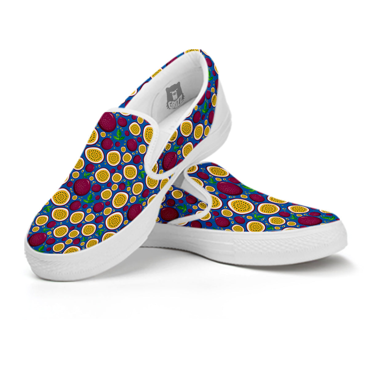Blue Passion Fruit Print Pattern White Slip On Shoes-grizzshop
