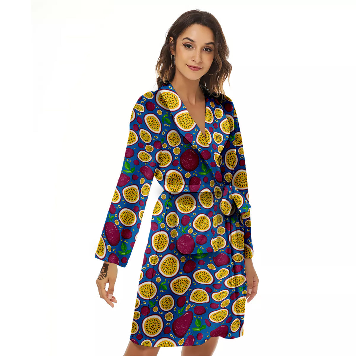 Blue Passion Fruit Print Pattern Women's Robe-grizzshop