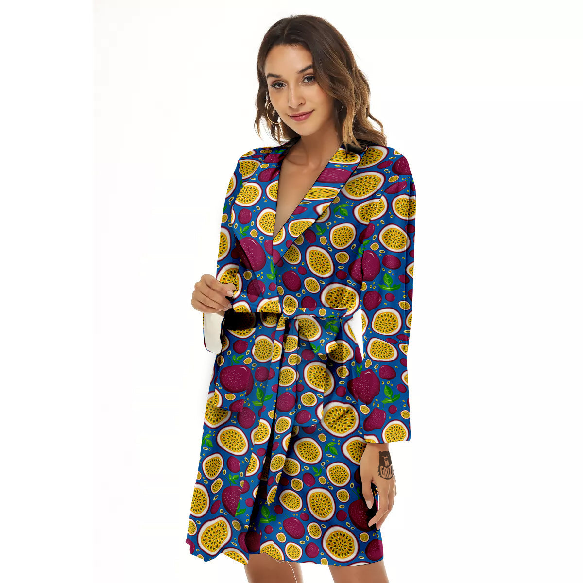 Blue Passion Fruit Print Pattern Women's Robe-grizzshop