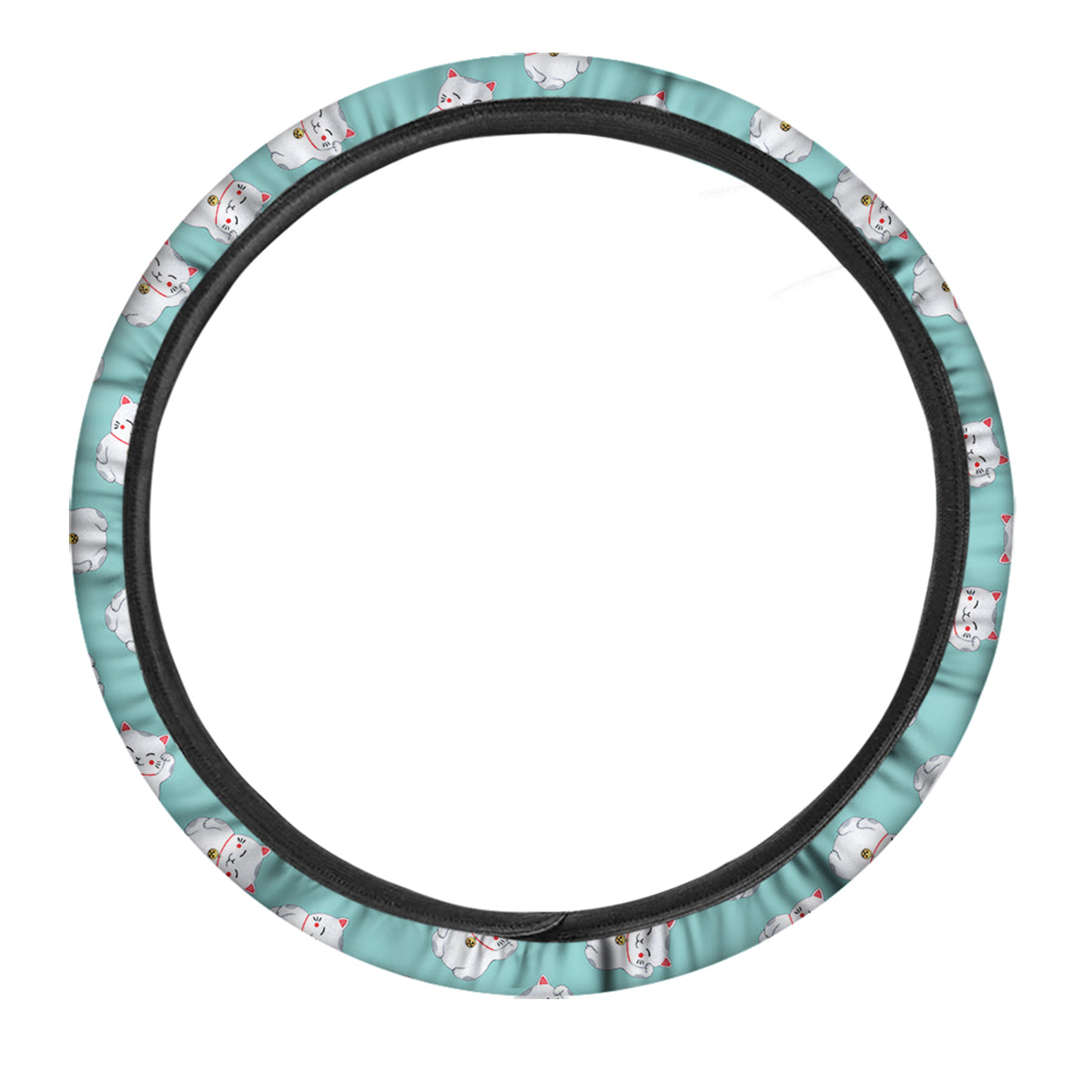 Blue Pastel Lucky Cat Print Pattern Car Steering Wheel Cover-grizzshop