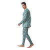 Blue Pastel Lucky Cat Print Pattern Men's Pajamas-grizzshop