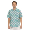 Blue Pastel Lucky Cat Print Pattern Men's Short Sleeve Shirts-grizzshop