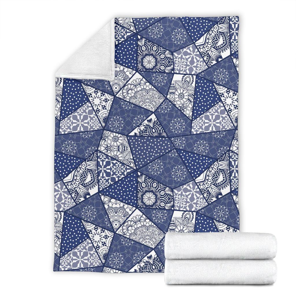 Blue Patchwork Pattern Print Blanket-grizzshop