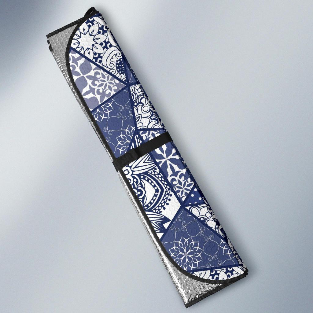 Blue Patchwork Pattern Print Car Sun Shade-grizzshop