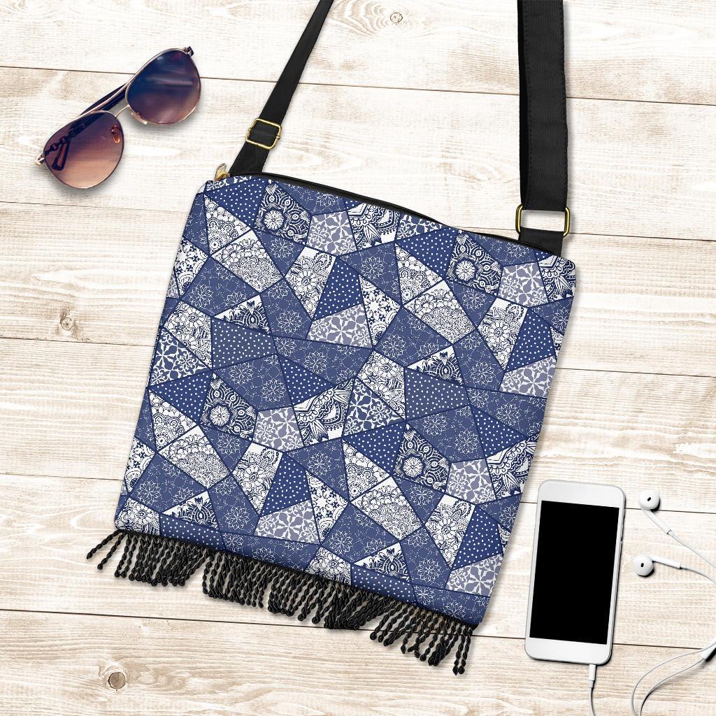 Blue Patchwork Pattern Print Crossbody Bags-grizzshop