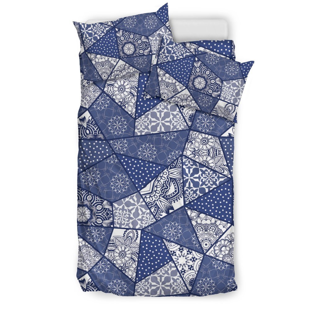 Blue Patchwork Pattern Print Duvet Cover Bedding Set-grizzshop