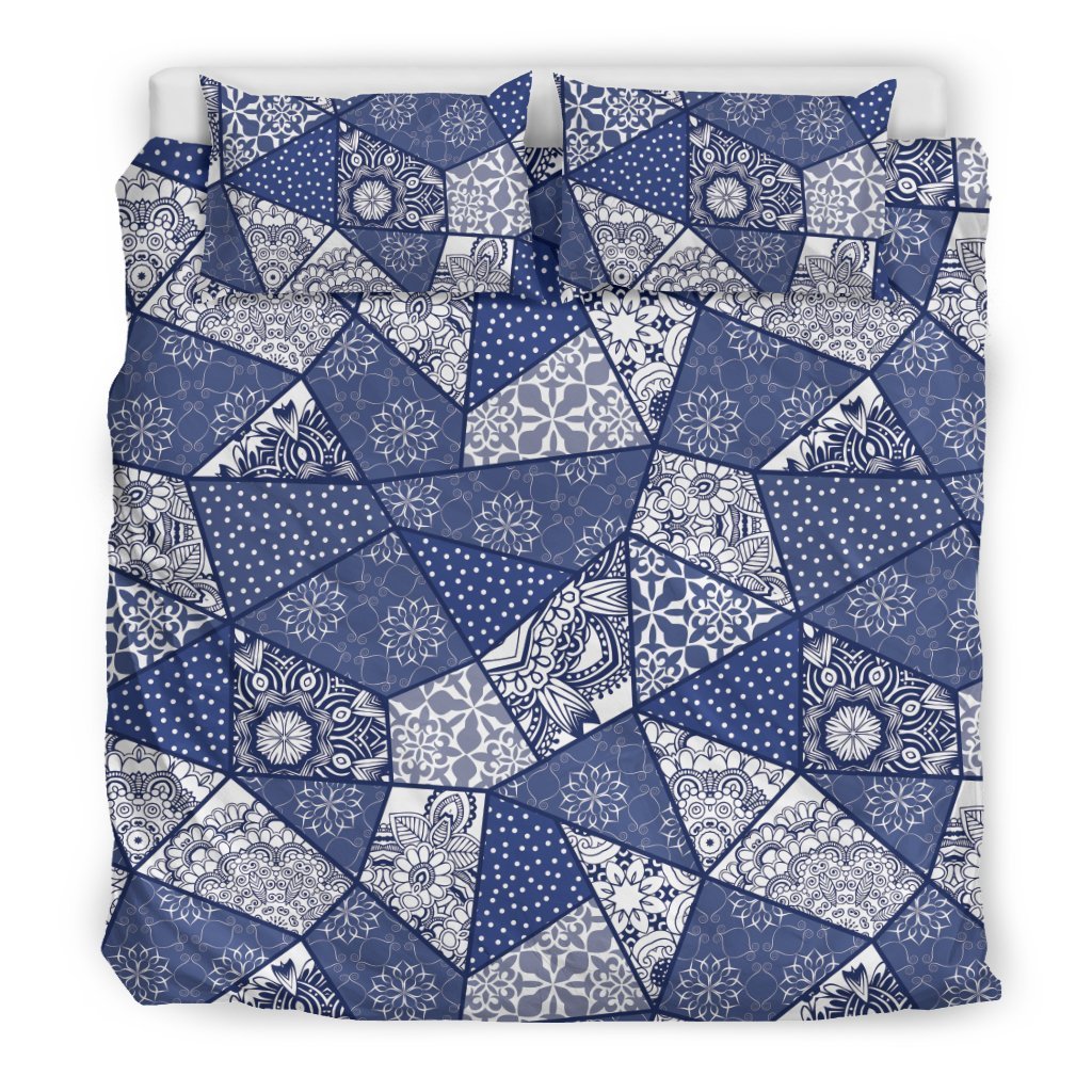 Blue Patchwork Pattern Print Duvet Cover Bedding Set-grizzshop