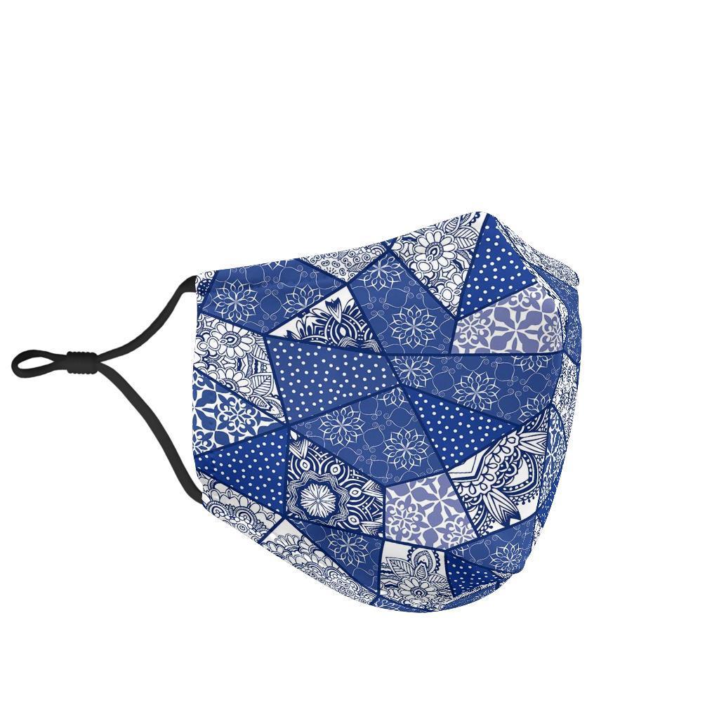 Blue Patchwork Pattern Print Face Mask-grizzshop