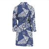 Blue Patchwork Pattern Print Men Long Robe-grizzshop