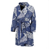 Blue Patchwork Pattern Print Men Long Robe-grizzshop