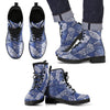Blue Patchwork Pattern Print Men Women Leather Boots-grizzshop