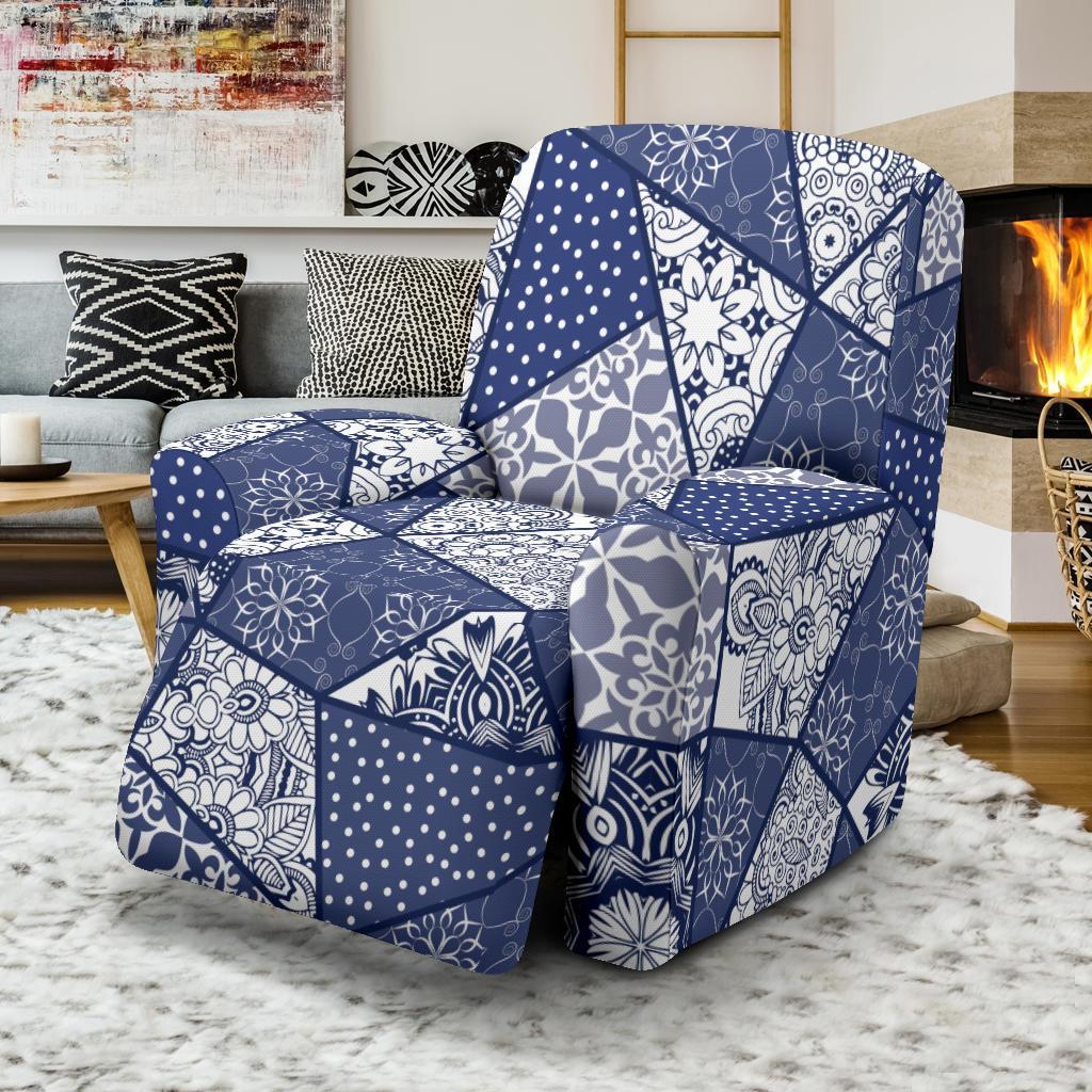 Blue Patchwork Pattern Print Recliner Cover-grizzshop