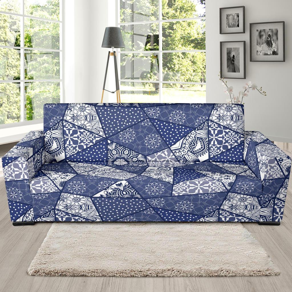 Blue Patchwork Pattern Print Sofa Covers-grizzshop