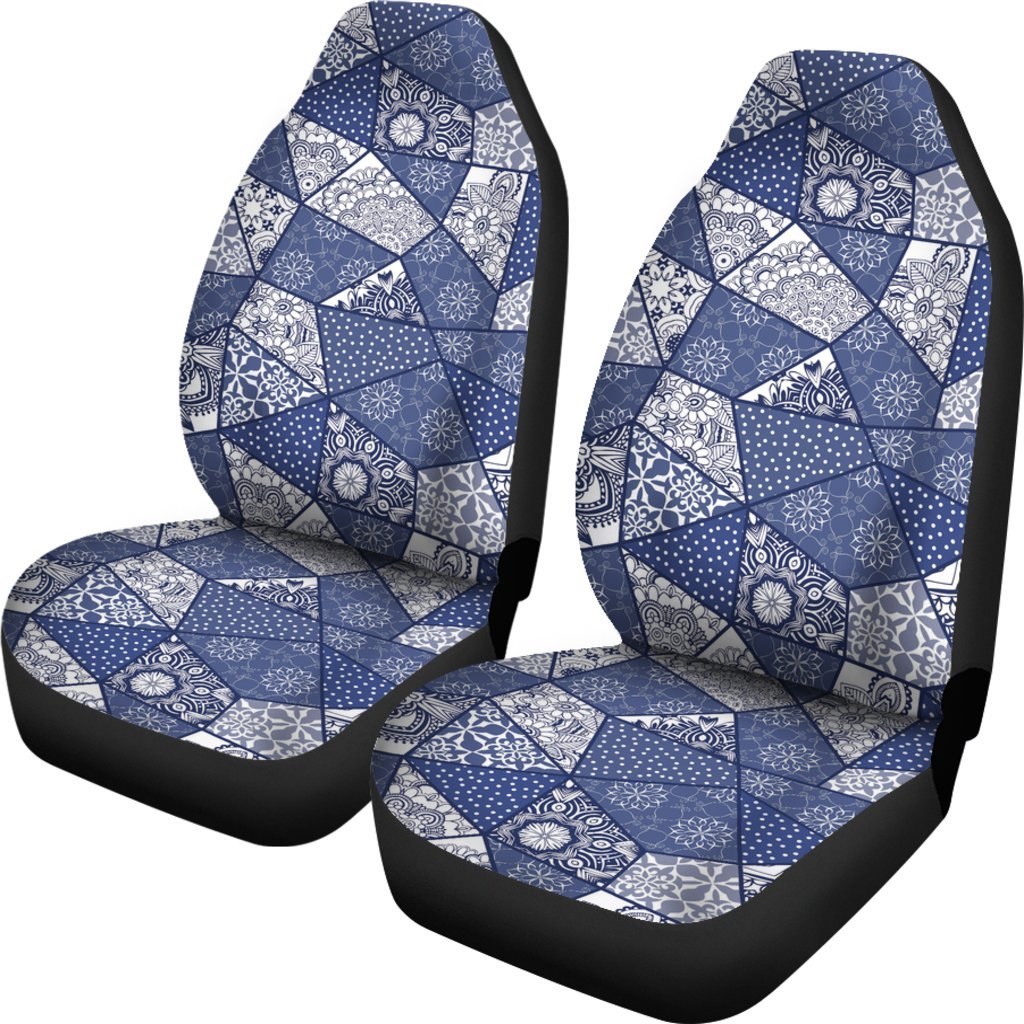 Blue Patchwork Pattern Print Universal Fit Car Seat Cover-grizzshop