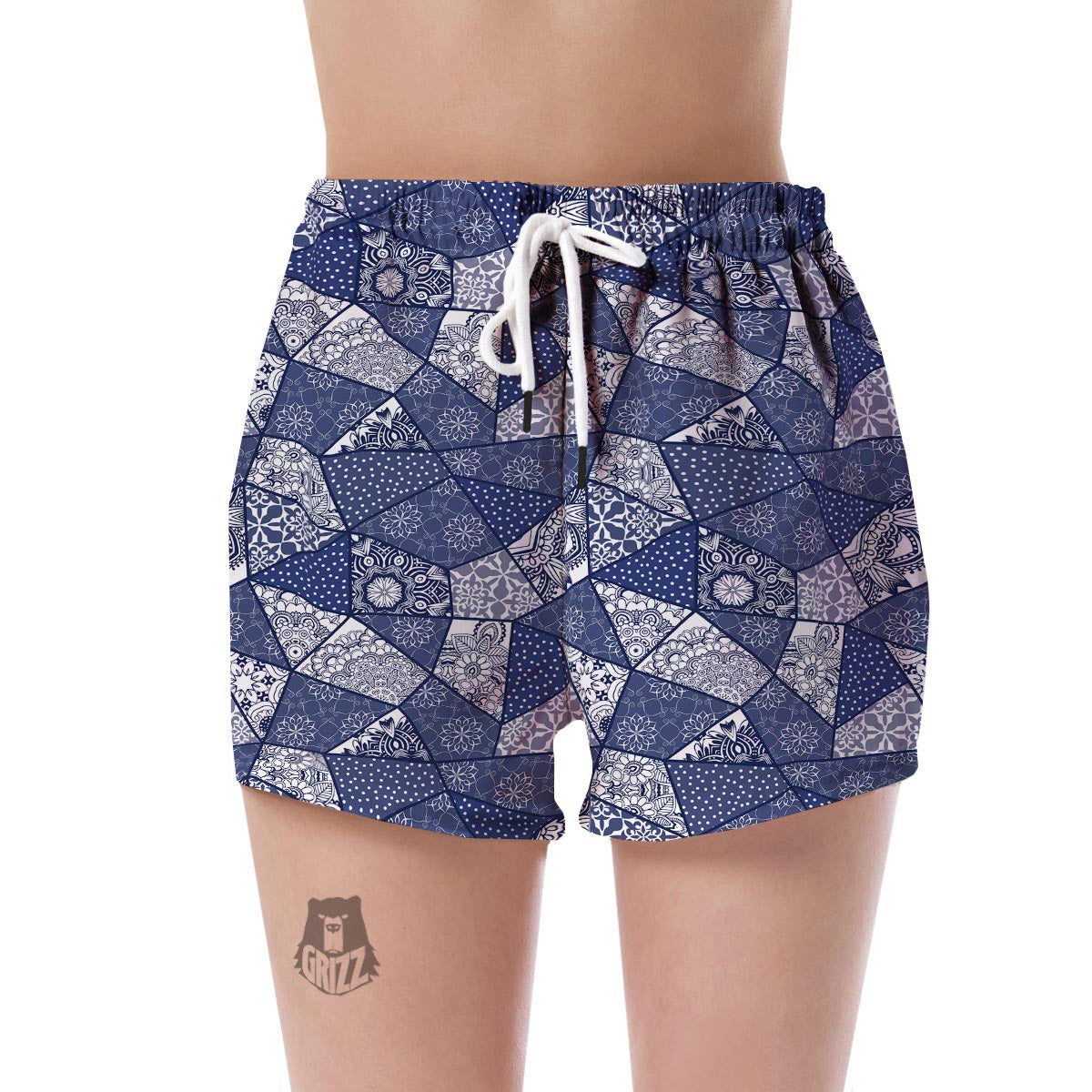 Blue Patchwork Pattern Print Women's Shorts-grizzshop
