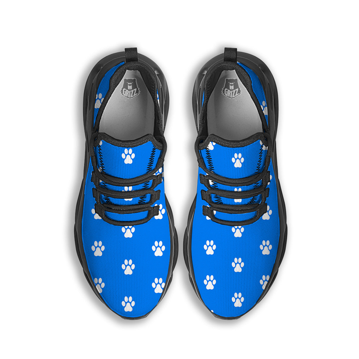 Blue Paw Print Black Running Shoes-grizzshop