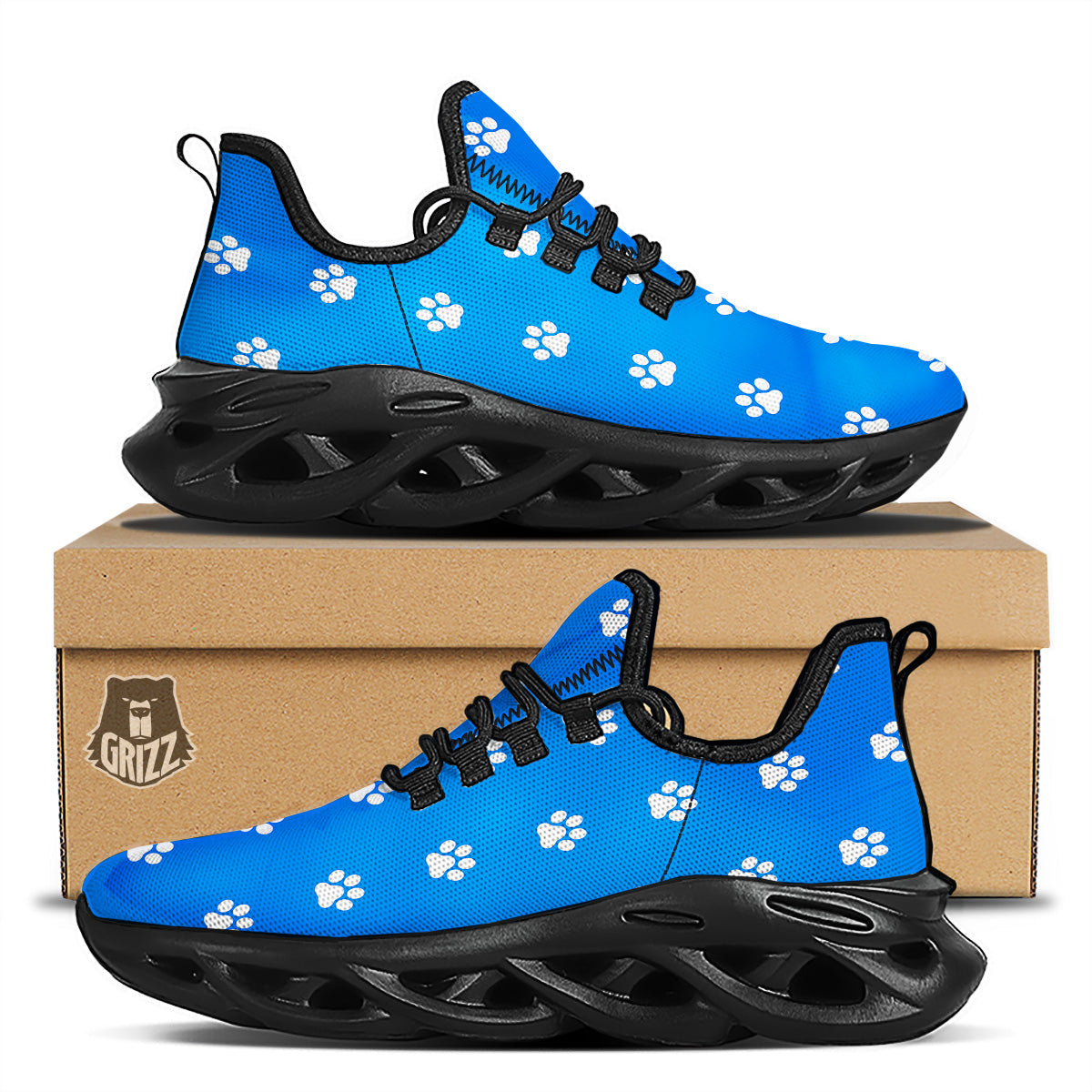 Blue Paw Print Black Running Shoes-grizzshop