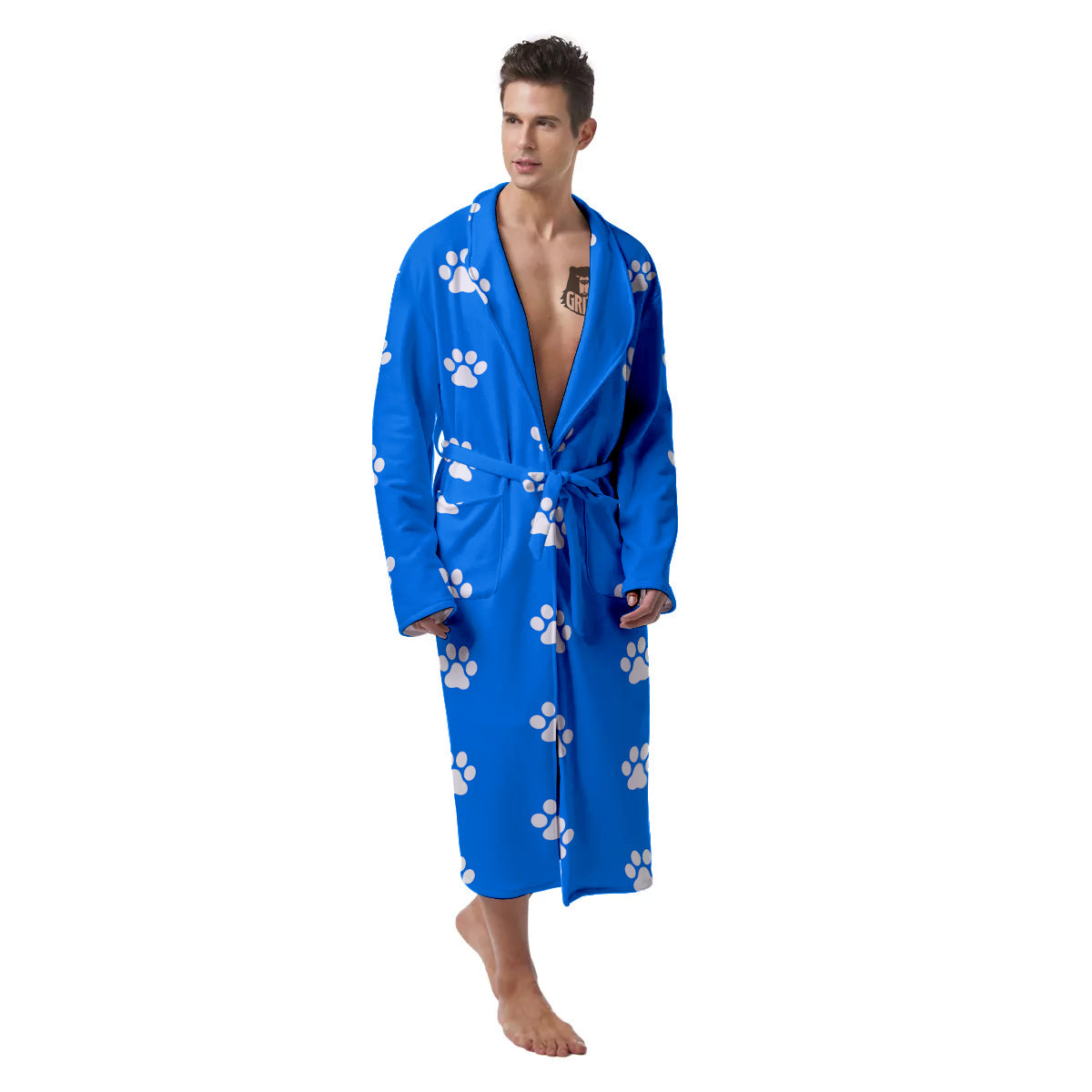 Blue Paw Print Men's Robe-grizzshop