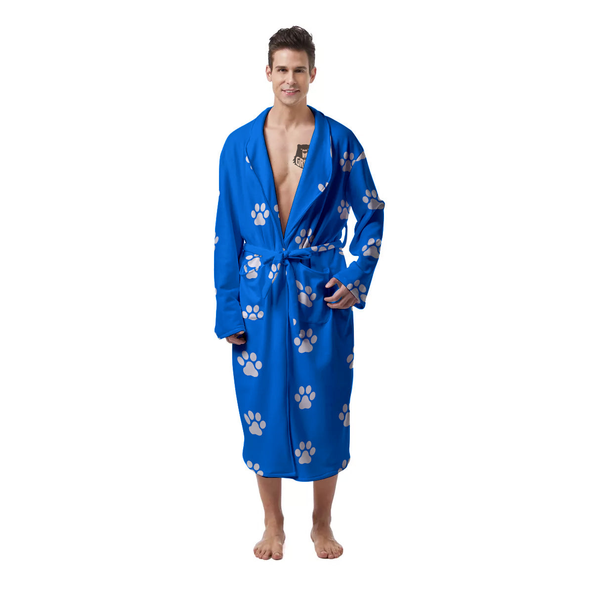 Blue Paw Print Men's Robe-grizzshop