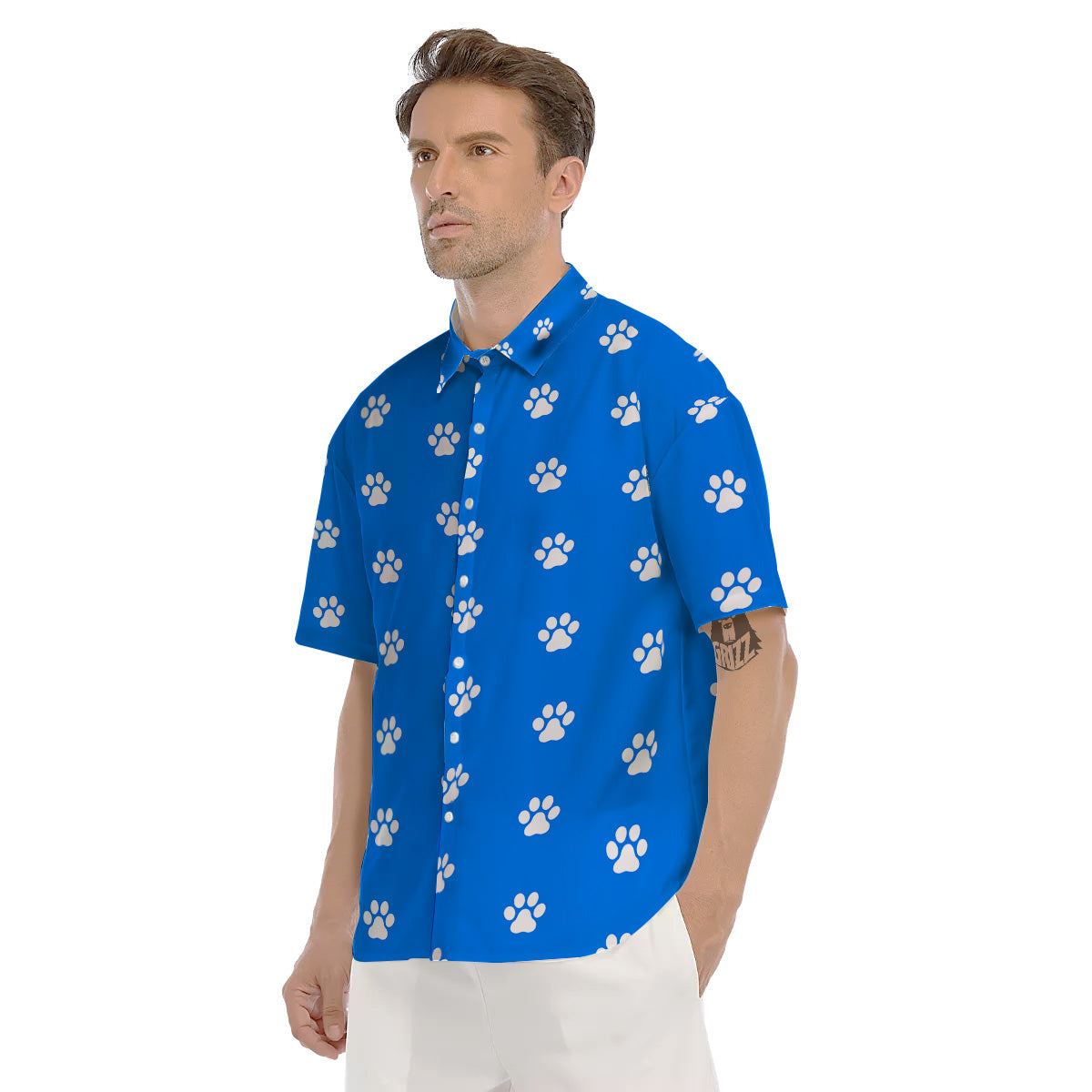 Blue Paw Print Men's Short Sleeve Shirts-grizzshop