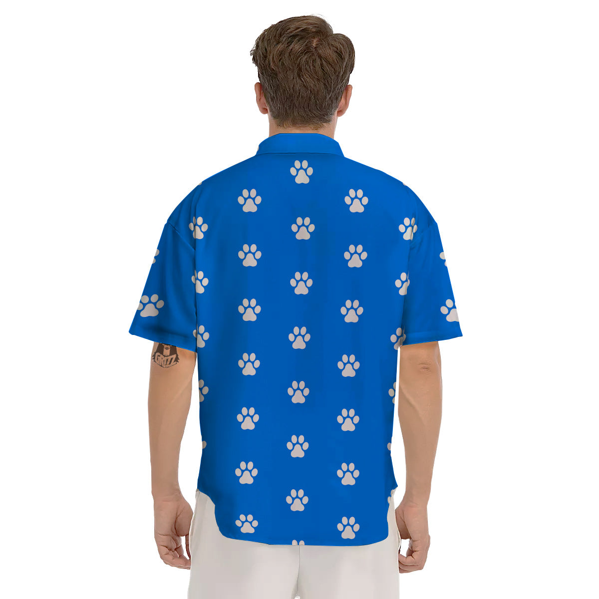 Blue Paw Print Men's Short Sleeve Shirts-grizzshop