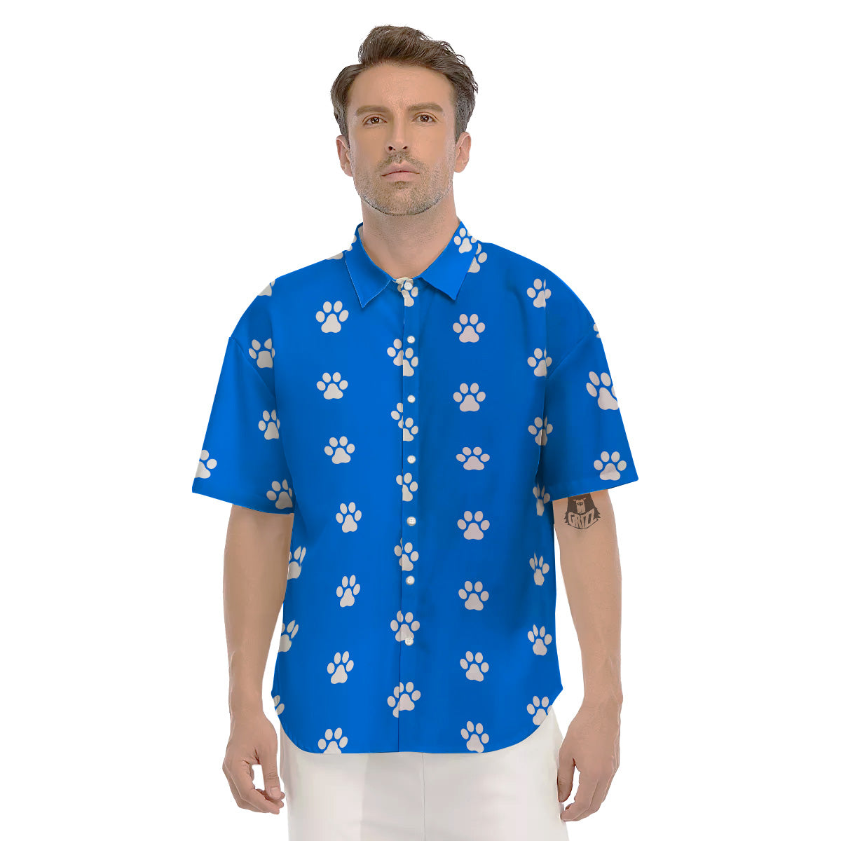 Blue Paw Print Men's Short Sleeve Shirts-grizzshop