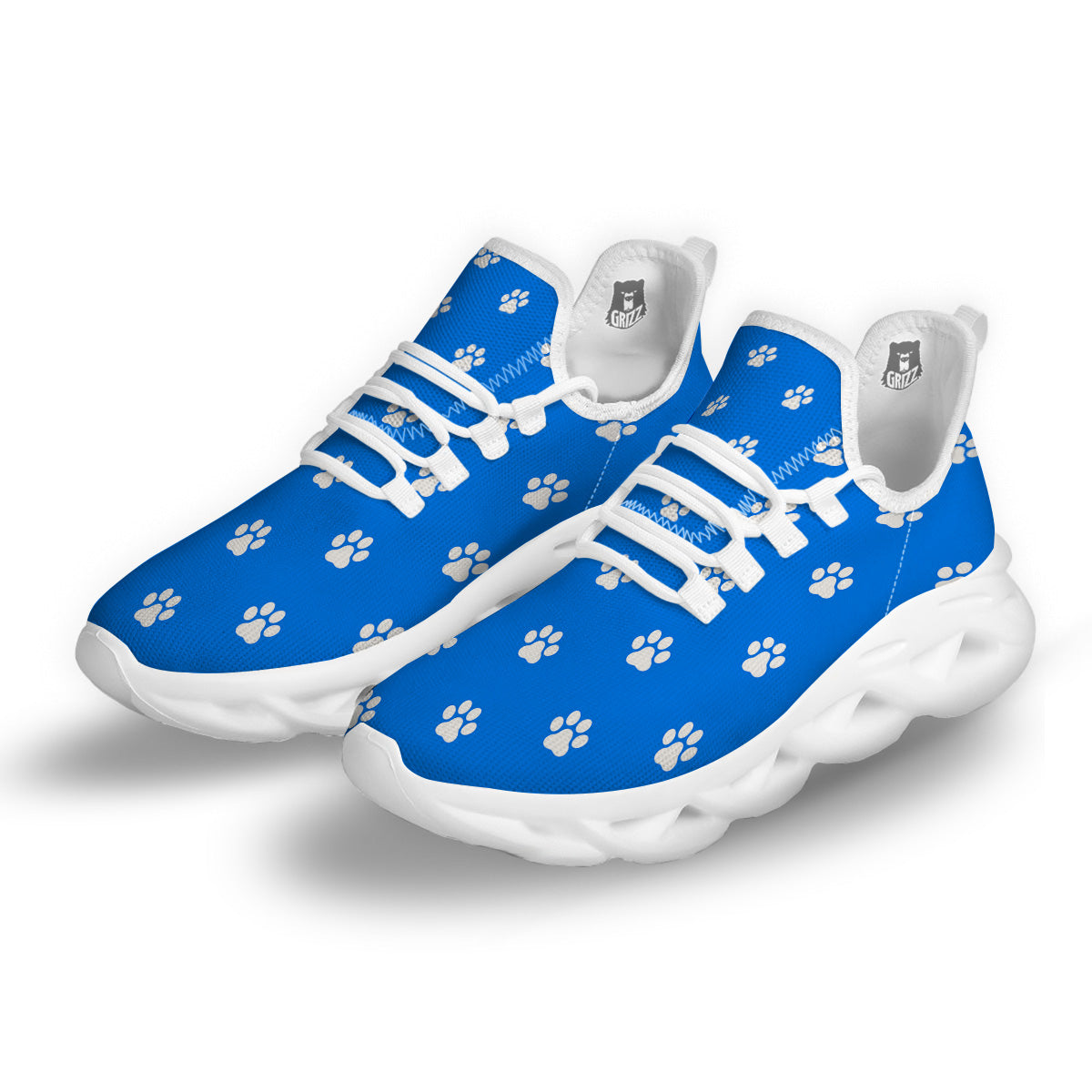 Blue Paw Print White Running Shoes-grizzshop