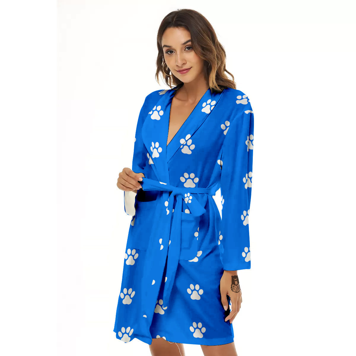 Blue Paw Print Women's Robe-grizzshop