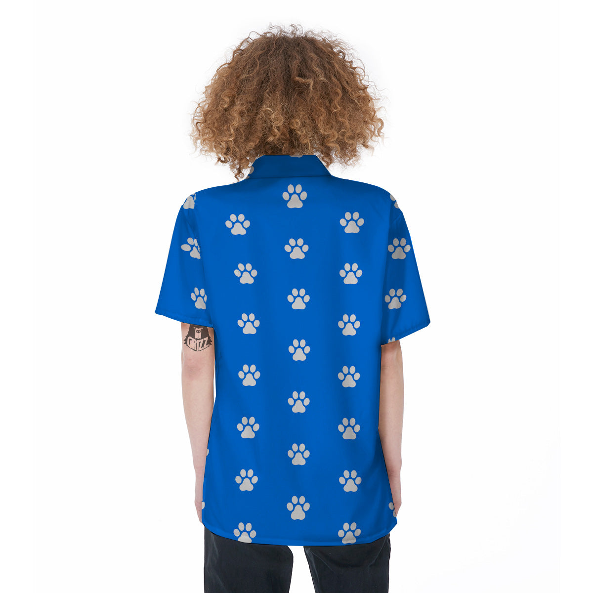 Blue Paw Print Women's Short Sleeve Shirts-grizzshop