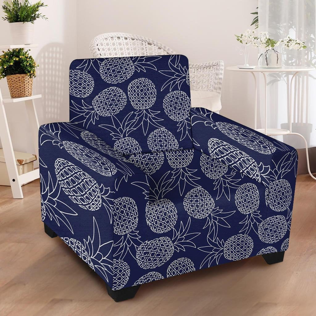 Blue Pine Pineapple Print Armchair Cover-grizzshop