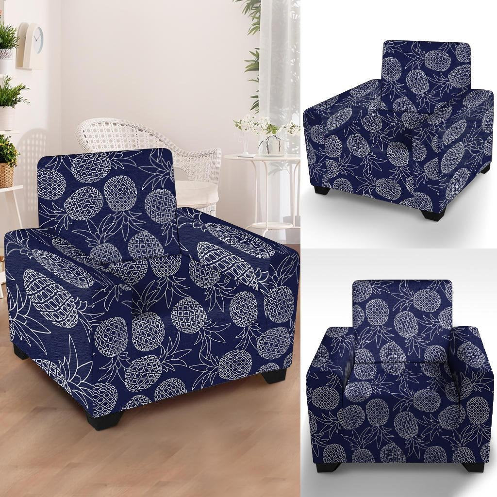 Blue Pine Pineapple Print Armchair Cover-grizzshop