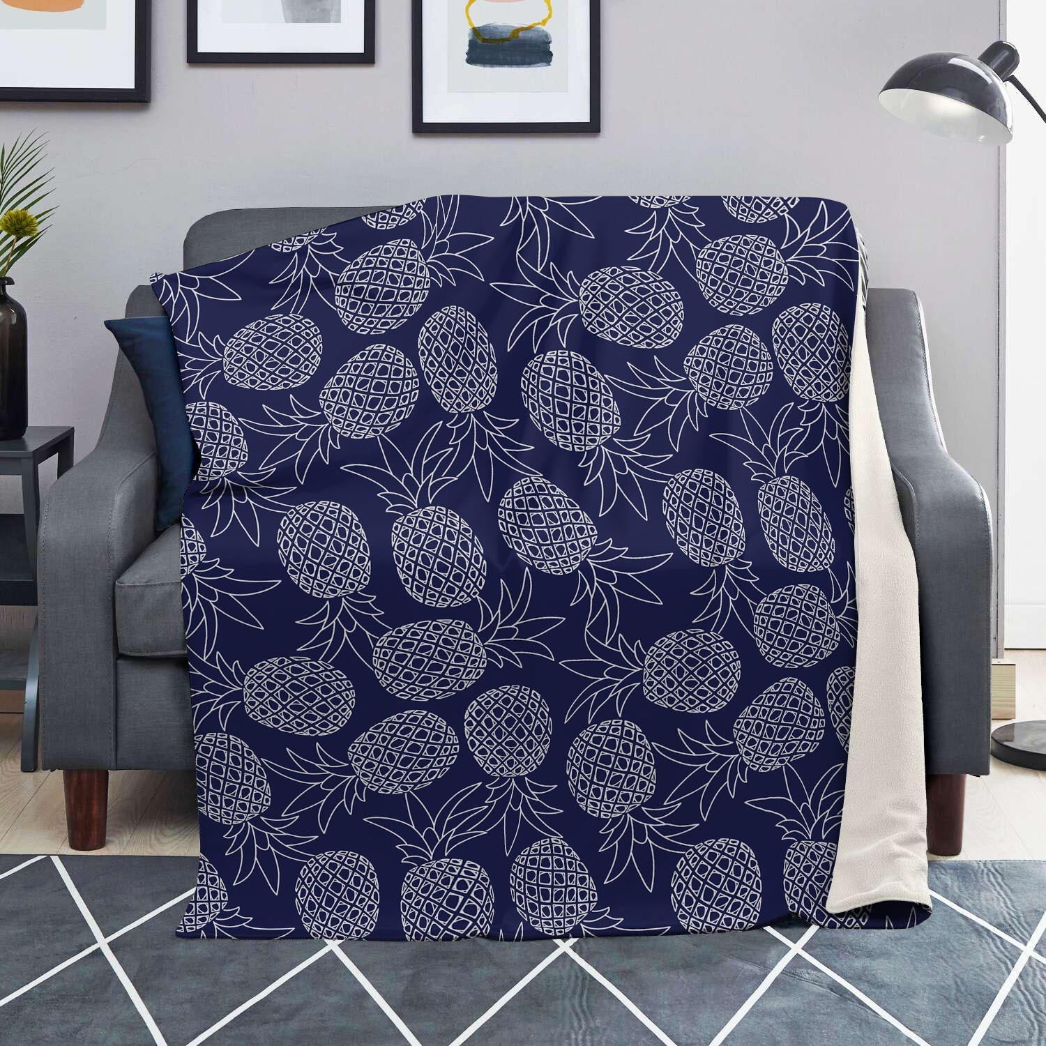 Blue Pine Pineapple Print Blanket-grizzshop