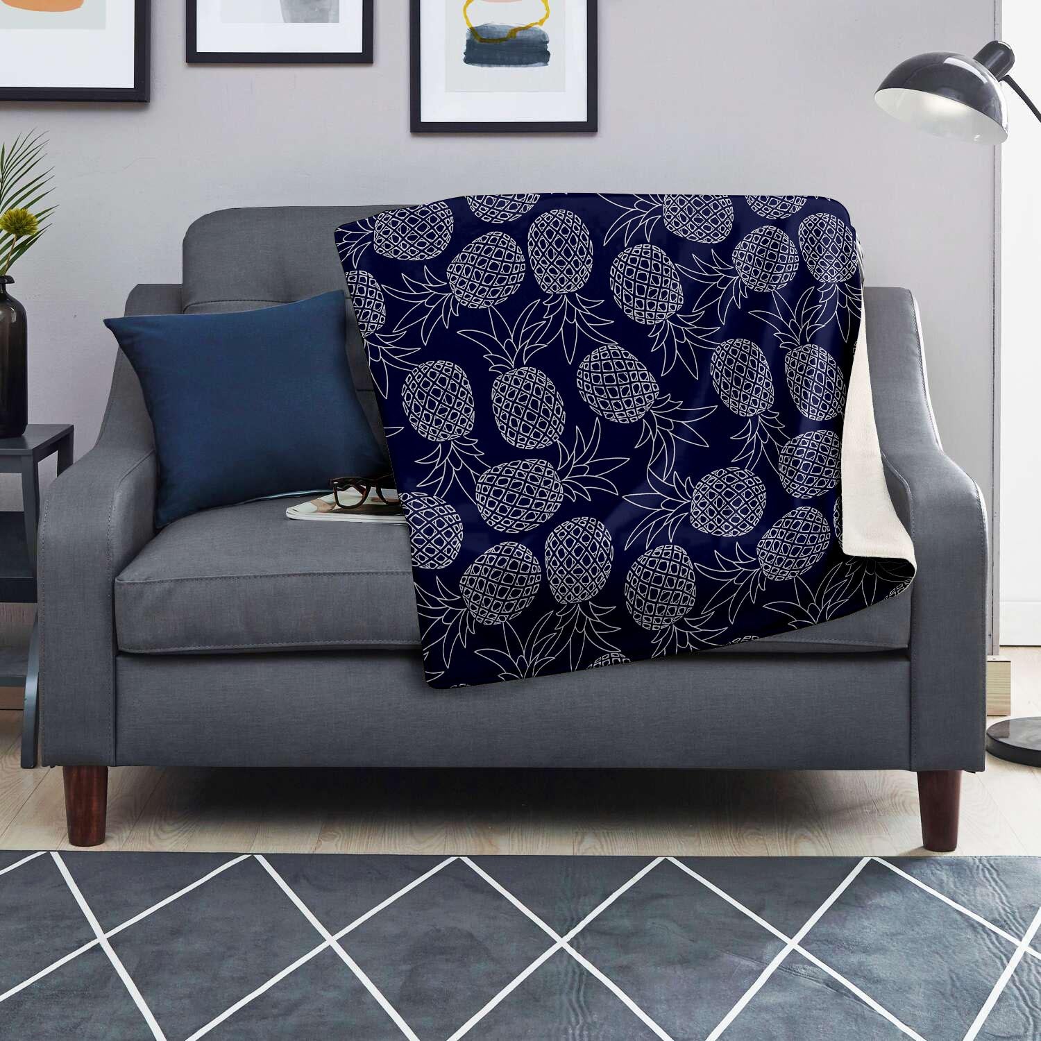 Blue Pine Pineapple Print Blanket-grizzshop