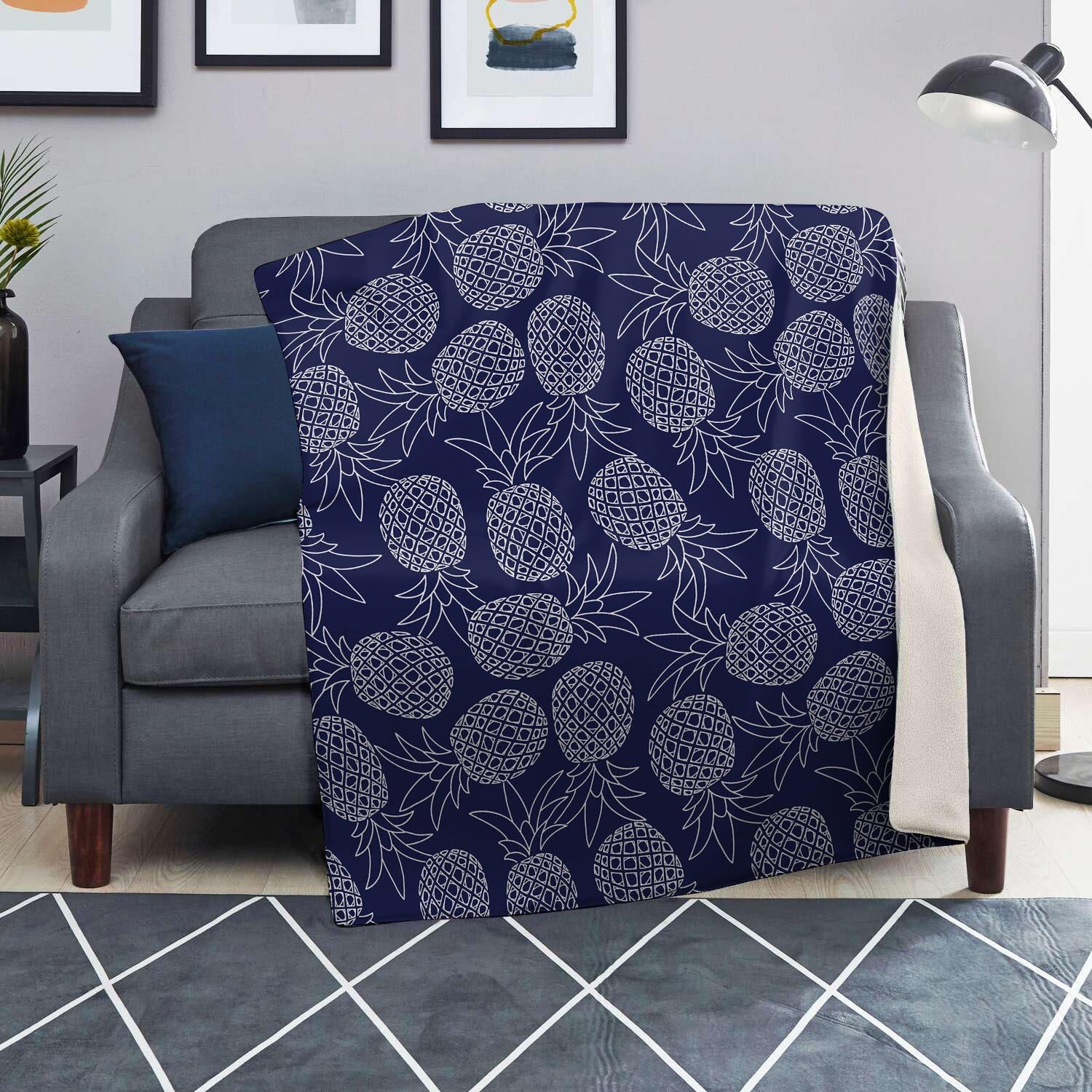 Blue Pine Pineapple Print Blanket-grizzshop