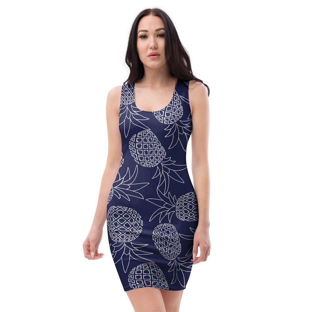 Blue Pine Pineapple Print Bodycon Dress-grizzshop