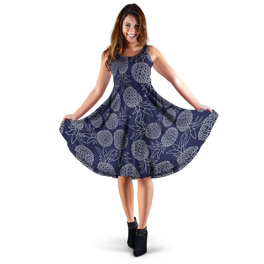 Blue Pine Pineapple Print Dress-grizzshop