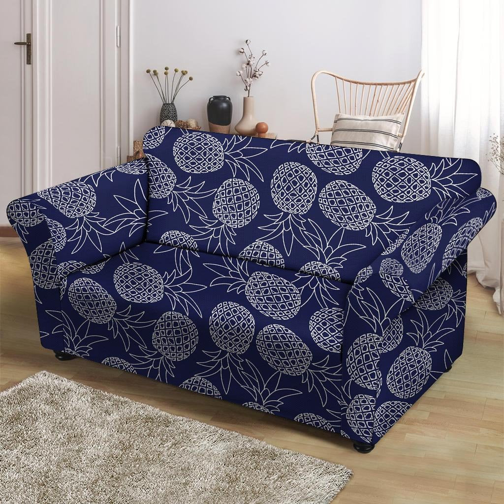 Blue Pine Pineapple Print Loveseat Cover-grizzshop