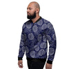 Blue Pine Pineapple Print Men's Bomber Jacket-grizzshop