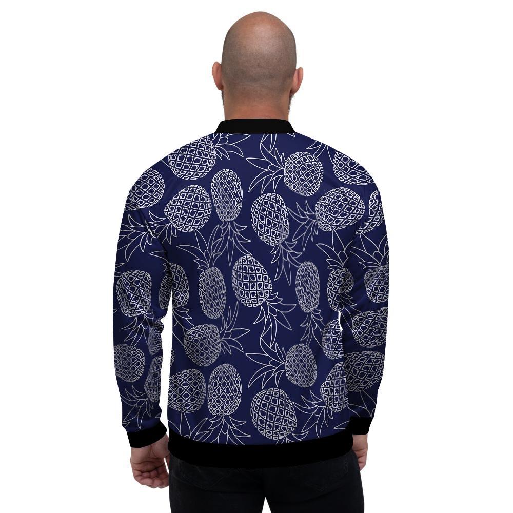 Blue Pine Pineapple Print Men's Bomber Jacket-grizzshop