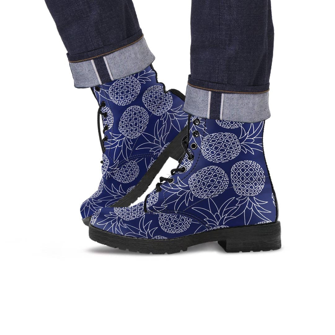 Blue Pine Pineapple Print Men's Boots-grizzshop