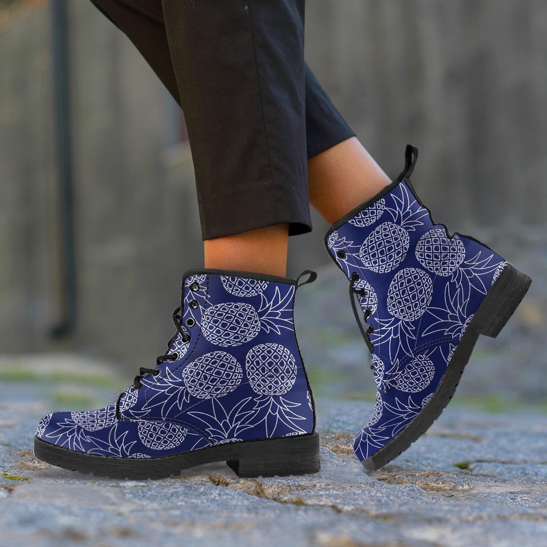 Blue Pine Pineapple Print Men's Boots-grizzshop