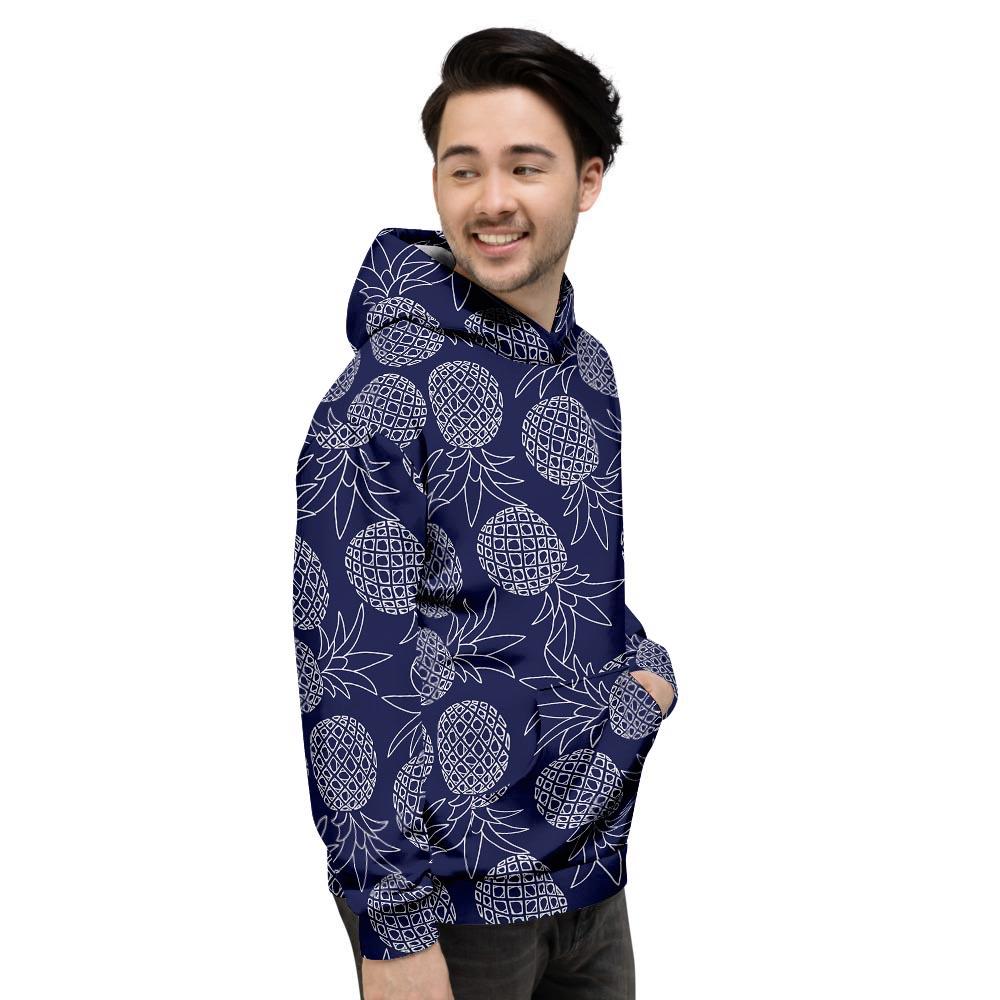 Blue Pine Pineapple Print Men's Hoodie-grizzshop