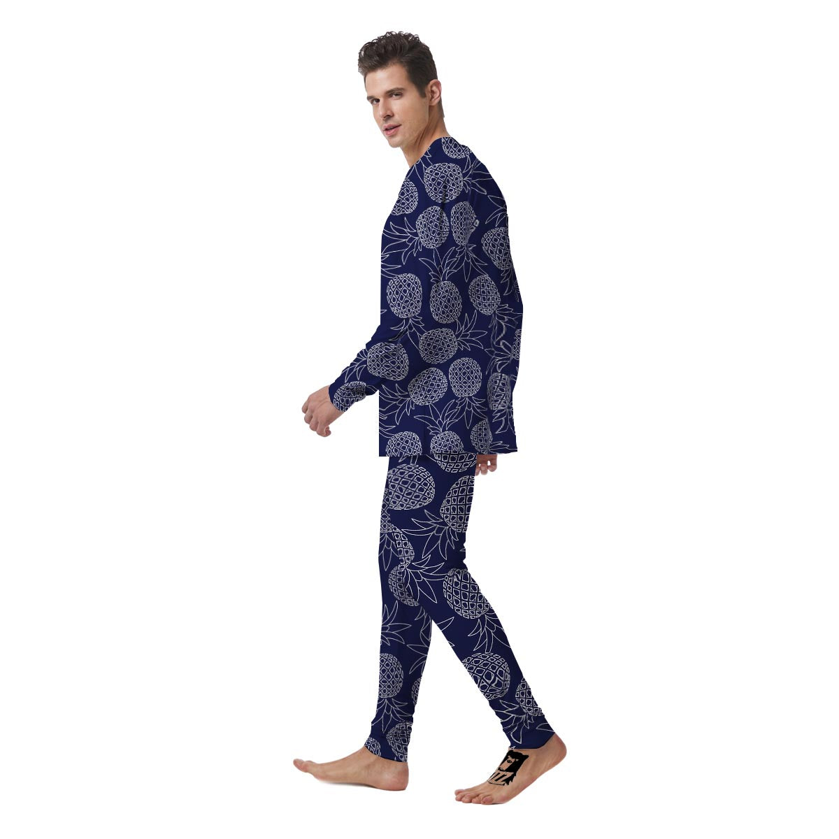 Blue Pine Pineapple Print Men's Pajamas-grizzshop