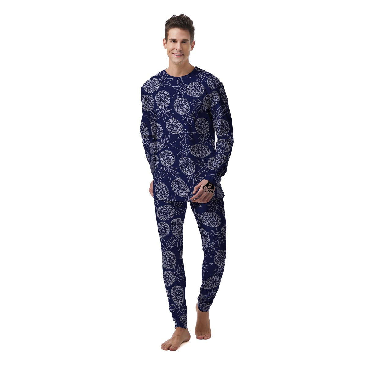 Blue Pine Pineapple Print Men's Pajamas-grizzshop