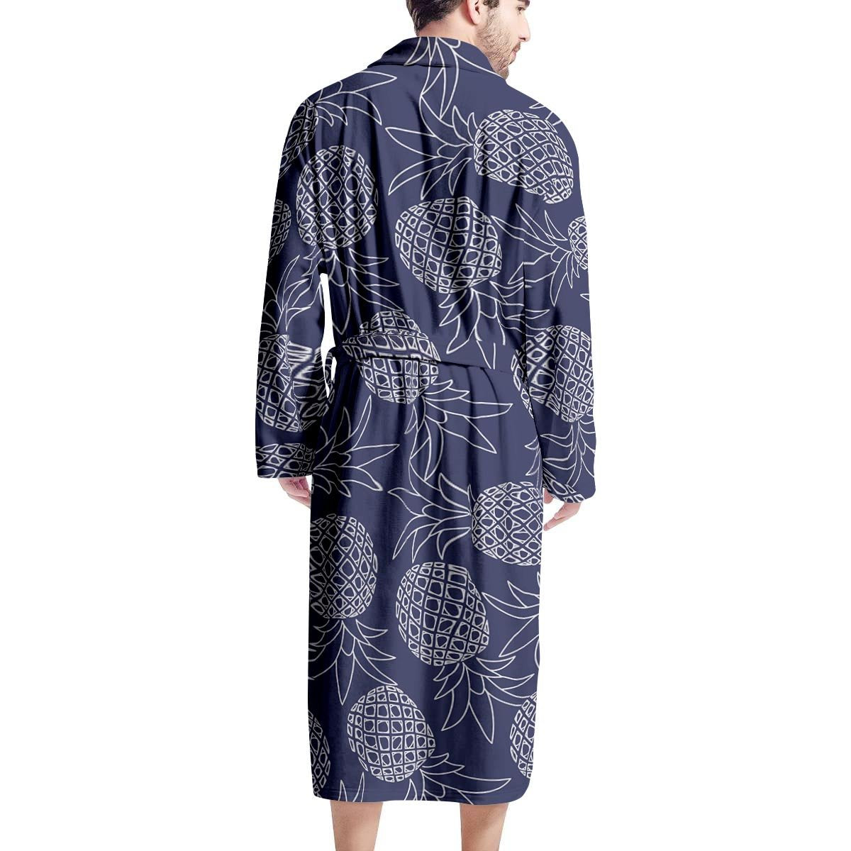 Blue Pine Pineapple Print Men's Robe-grizzshop