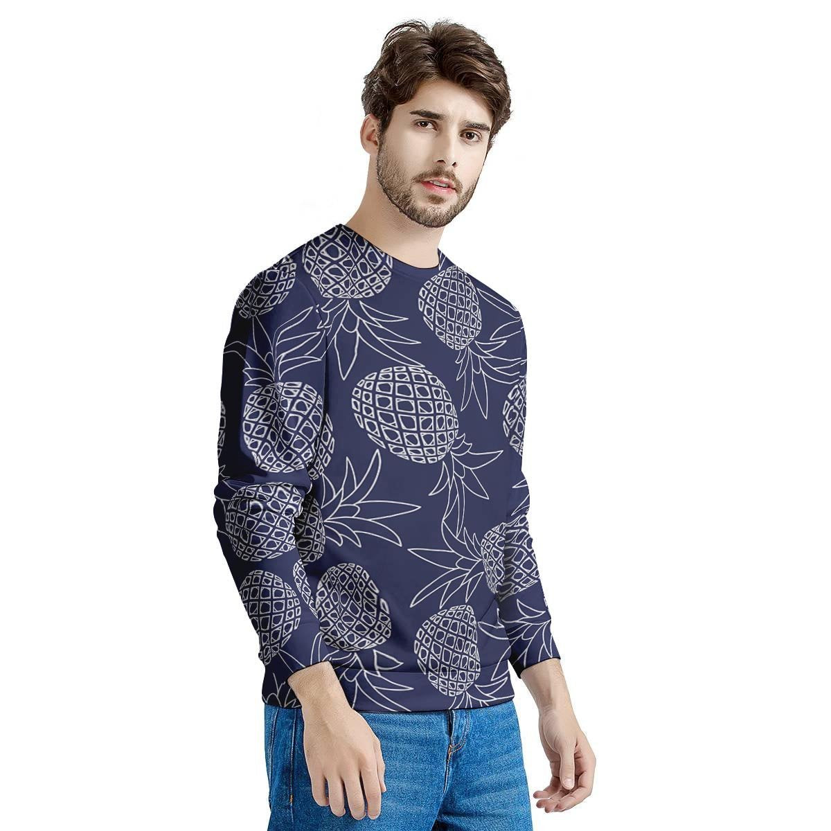 Blue Pine Pineapple Print Men's Sweatshirt-grizzshop