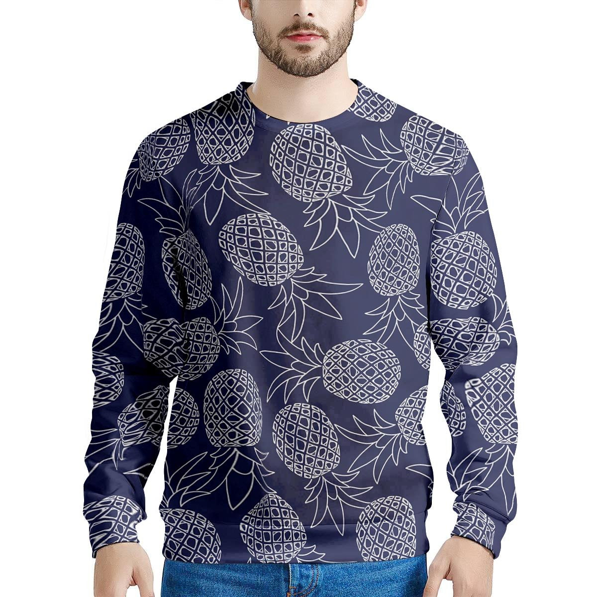 Blue Pine Pineapple Print Men's Sweatshirt-grizzshop