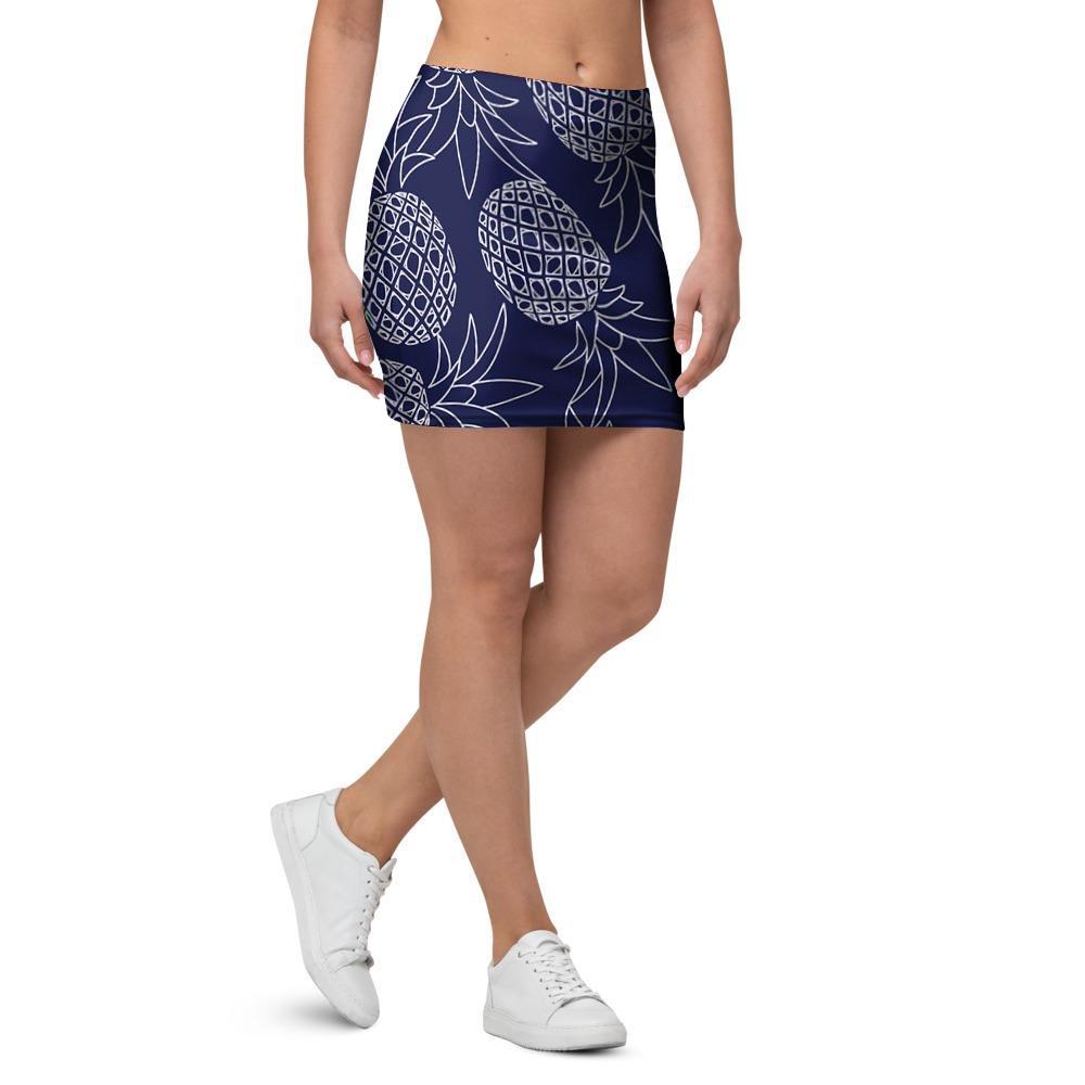 Blue Pine Pineapple Print Mini Skirt-grizzshop