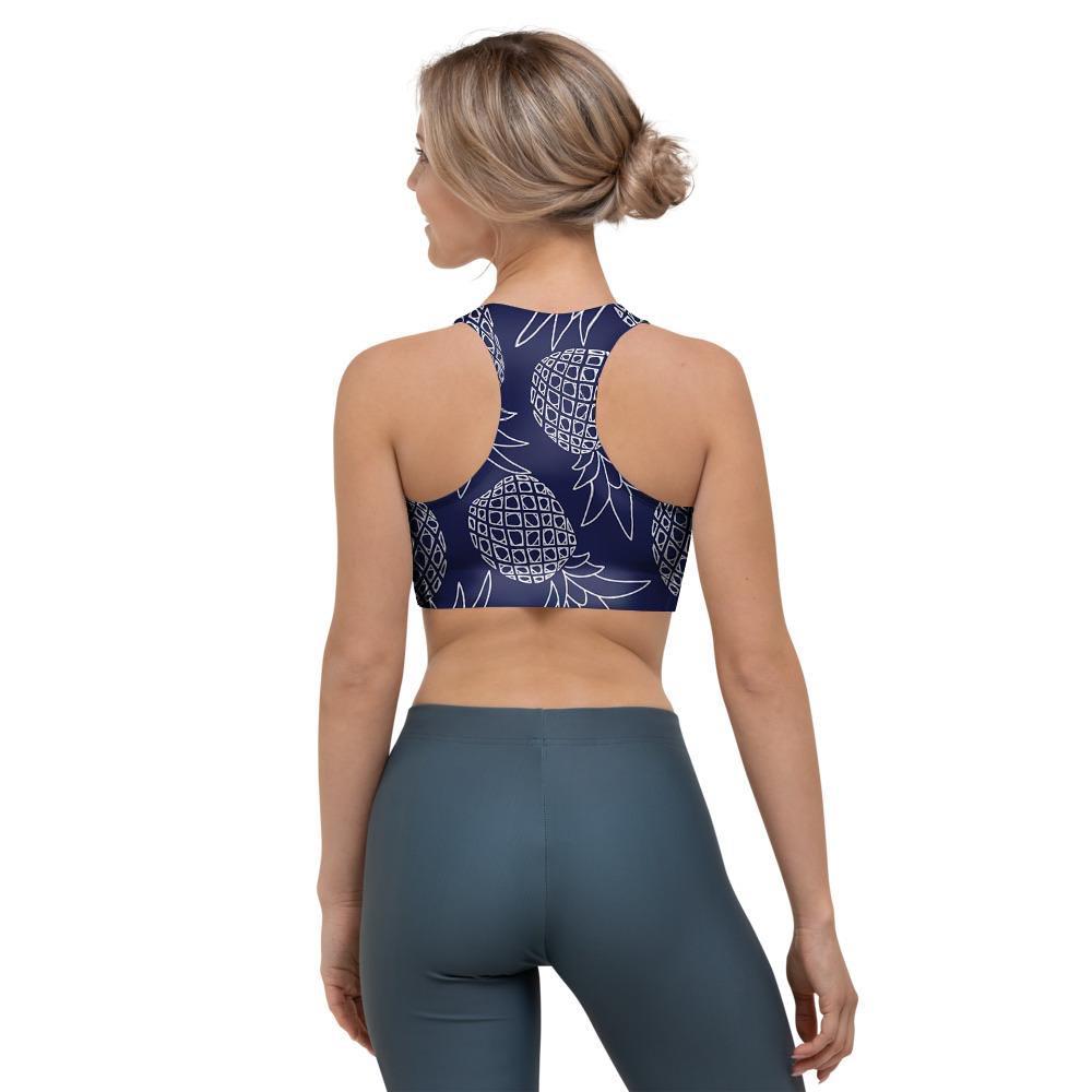 Blue Pine Pineapple Print Sports Bra-grizzshop